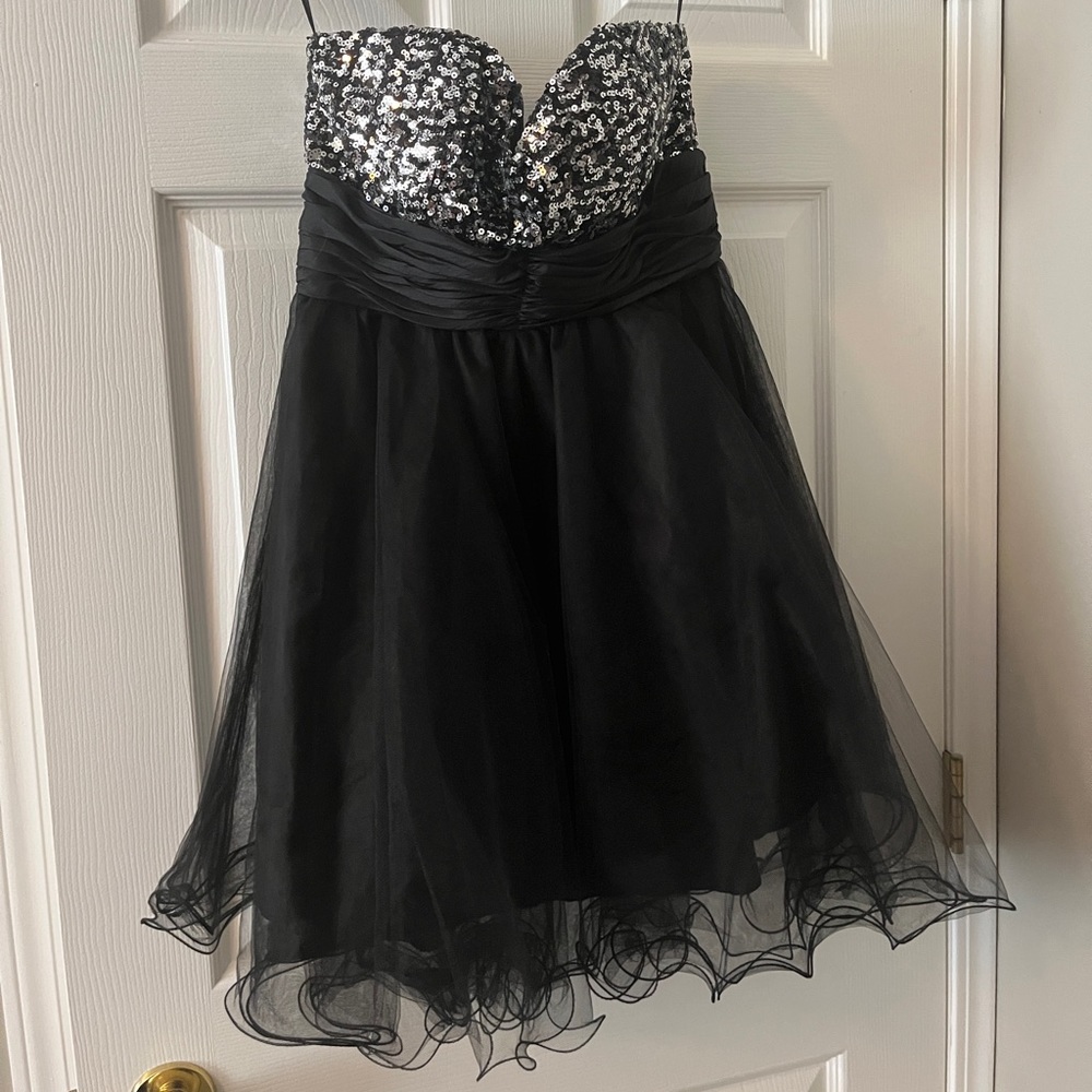 Black and silver sequins strapless cocktail dress / grad / prom dress